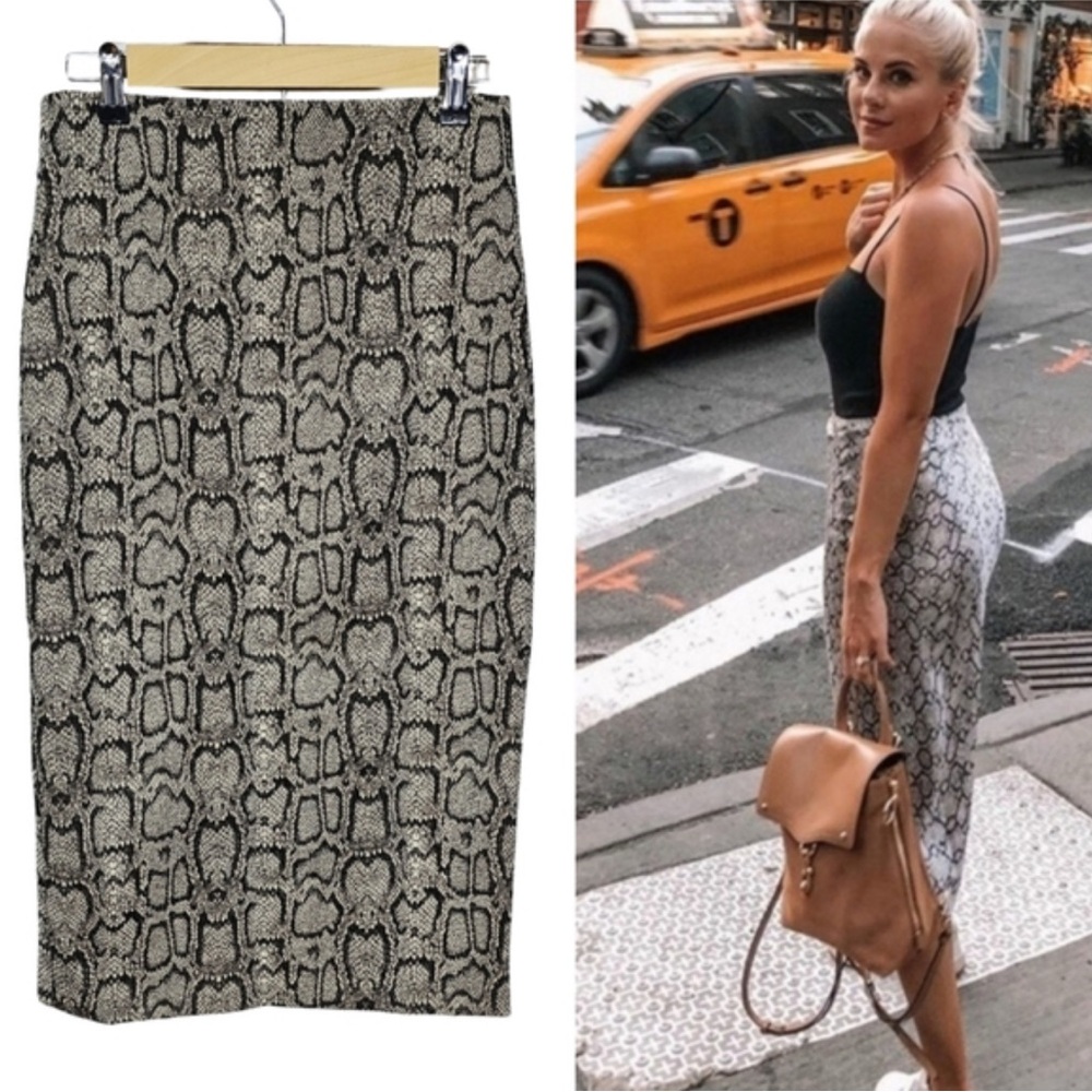 Zara Black and Gray Snake Print High Low Skirt